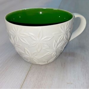 Starbucks Floral Embossed Coffee Tea Mug Matte White green 2008 limited